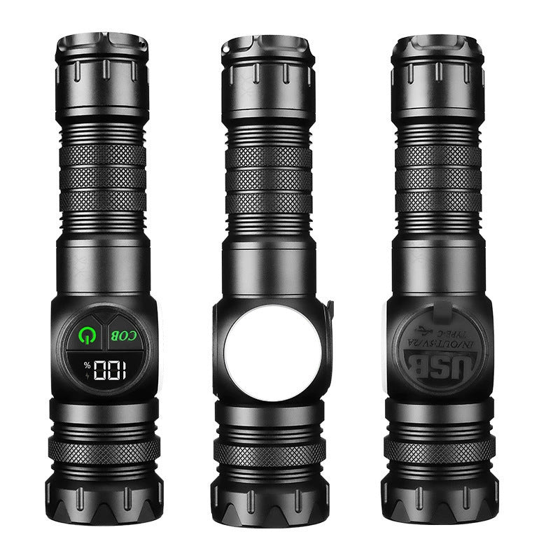 Grundig Professional LED Rechargeable High-Intensity Flashlight LED+COB Magnetic Telescopic Zoom for Camping and Car Repair