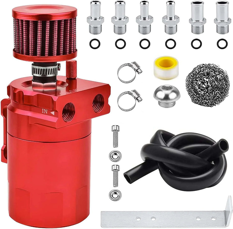 Grundig Ölauffangbehälter, 300ML Universelles mit Kammern versehenes Auffangbehälter-Kit, mit Schlauch, Aluminium Luft-Öl-Abscheider, verbesserter interner Filter