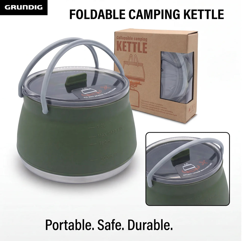 Grundig Camp Cookware, Hiking Silicone Folding Saucepan Water Kettle With Lid Cookware Travel Camping Pot