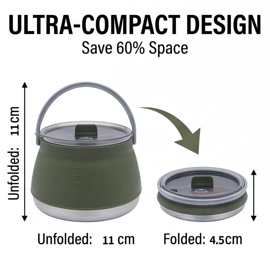 Grundig Camp Cookware, Hiking Silicone Folding Saucepan Water Kettle With Lid Cookware Travel Camping Pot