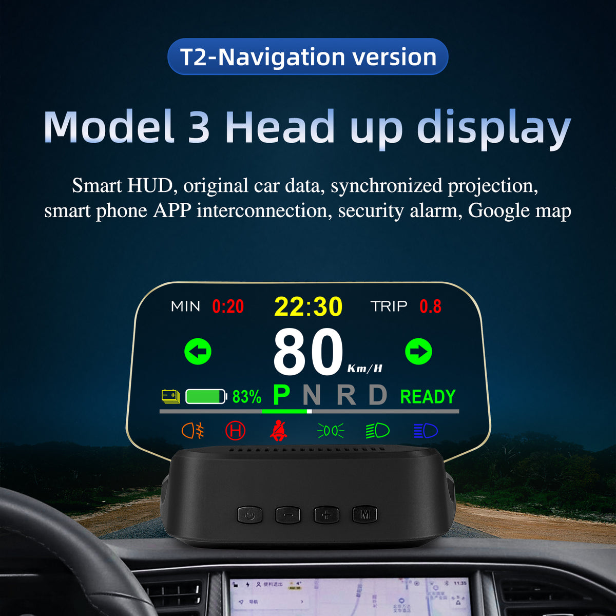 Grundig Auto 3D Reflection Gauge Head-up Display Compatible with Tesla Model 3 Model Y, Speed Warning, Speedometer, Battery Display and GPS etc |Grundig