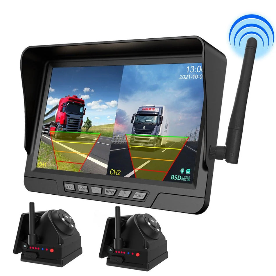 Grundig 7 Inch 4-Channel Solar Wireless Backup Camera, Magnetic HD Starlight Night Vision Rear View Camera for RV Truck Trailer