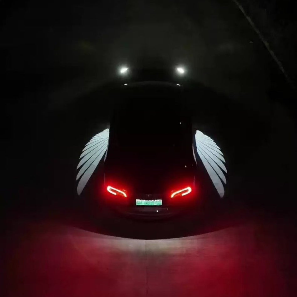 Side Rearview Mirror Welcome Lights Grundig for Tesla Model 3/Y, Angel Wing Door LED Universal Projector Light Car Accessories, Upgrade Unlocking Light on for 30 Seconds