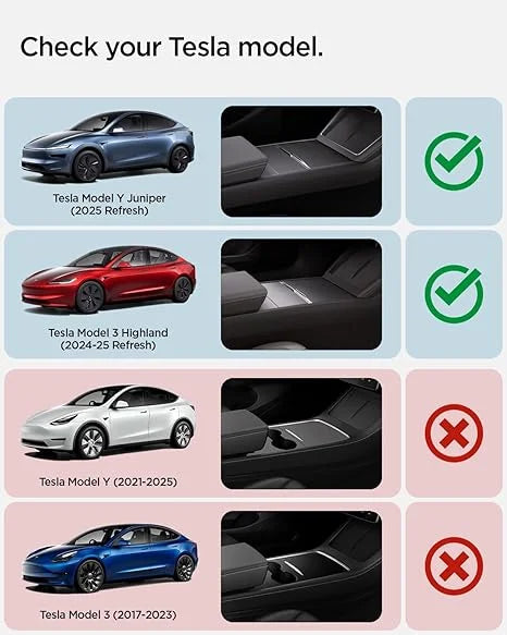 Grundig Mittelkonsole Rutschfeste Armlehnenabdeckung Entworfen für Tesla Model 3 2024/2025 Refresh, Model Y 2025/2026 Refresh