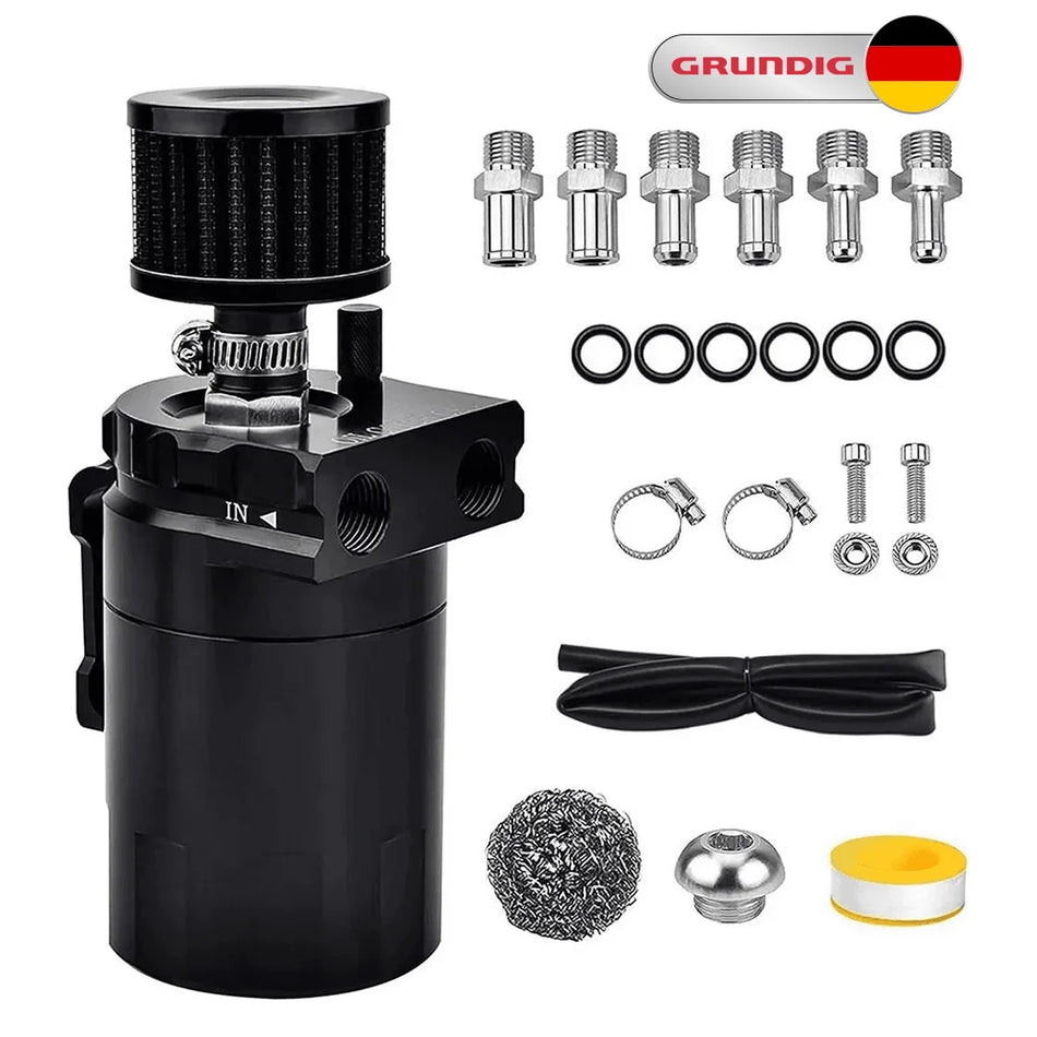 Grundig Oil Catch Can, 300ML Universal Baffled Catch Can Kit , with Hose, Aluminum Air Oil Separator Upgraded Internal Filter