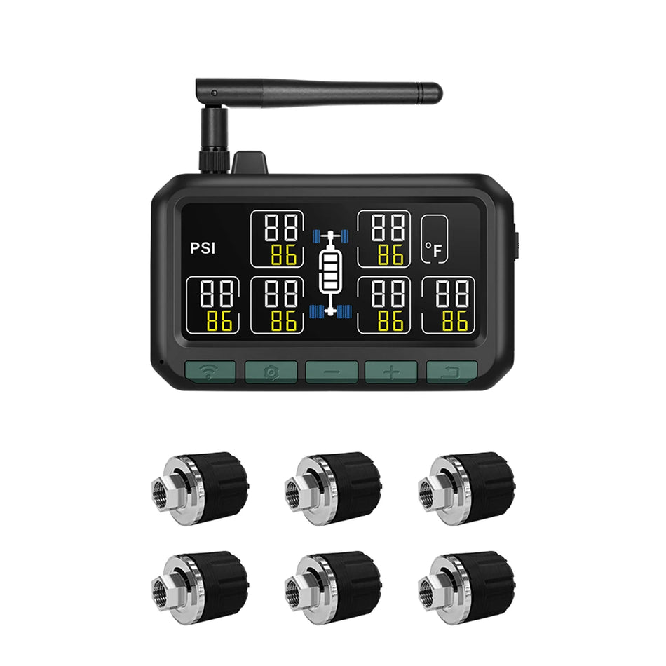 GRUNDIG D550 TPMS for RVs & Trucks, 6–40 Wheel Monitoring, 200 PSI, Independent Axle Pressure Alerts Setup, Real-Time Tire Pressure & Temp Alerts