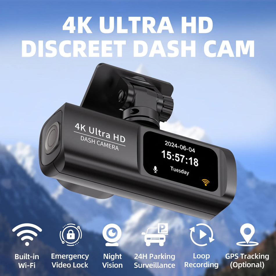 4K + 1080P Dual Dash Cam, Built-in WiFi, Super Night Vision, Loop Recording, 24H Parking Monitor