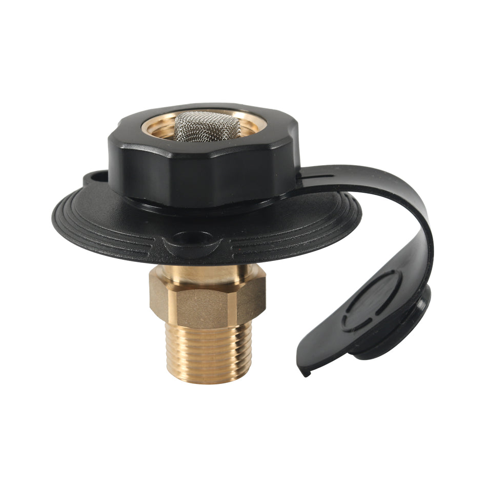 Grundig Brass RV City Water Fill Inlet with 3" Flange & Check Valve - 3/4" Female / 1/2" Male Threaded, Fits Motorhome, Travel Trailer & Camper