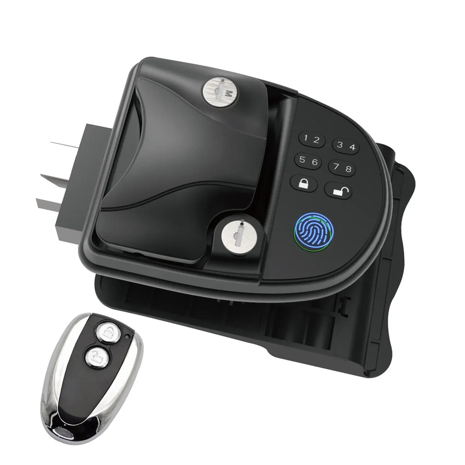 GRUNDIG Keyless RV Smart Lock for Right-Hand Doors, 4-in-1 entry, fingerprint, passcode, remote fob, and backup key