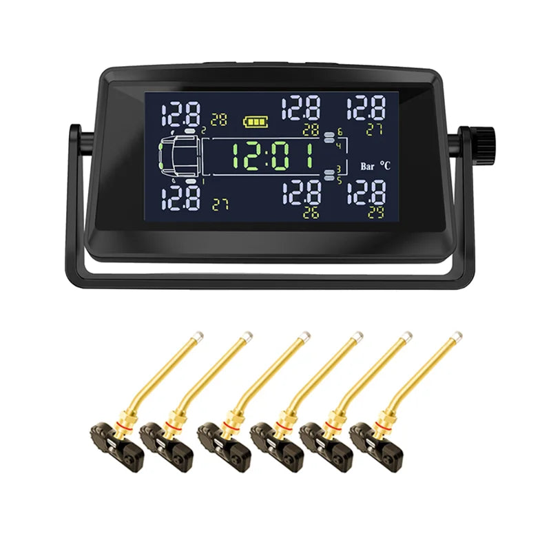 GRUNDIG S04 Internal Sensor version, Solar Powered TPMS for RVs & Trucks, 6 Waterproof Sensors, 217 PSI, Real-Time Tire Pressure & Temp Alerts