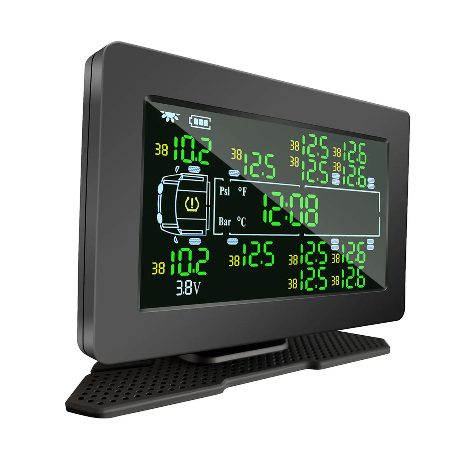 Grundig S08 Heavy-Duty RV TPMS | 8/12-Wheel Switchable System up to 217 PSI | 5.0" Large HD Display with Real-Time High Pressure & Temp Alerts for Class A/C Motorhomes, 5th Wheels & Commercial Trucks