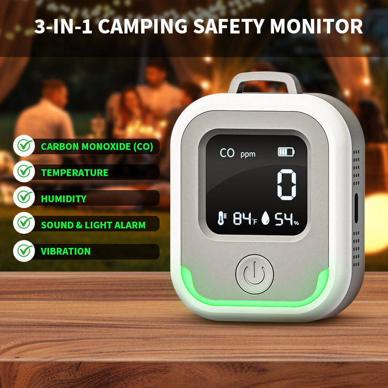 GRUNDIG 3-in-1 Portable CO Detector, Camping Carbon Monoxide Alarm with Temperature & Humidity Monitor, LCD Display, Triple Alert (Vibration/Sound/Light), Magnetic Mount for RV, Camper, Travel Trailer