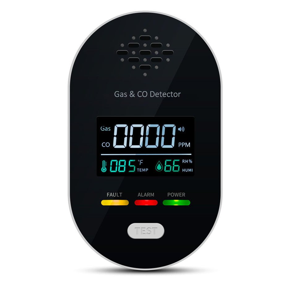 GRUNDIG 4-in-1 Plug-in CO & Combustible Gas Alarm, RV Carbon Monoxide Detector with Temperature & Humidity Monitor, LCD Display, Sound & Light Alert, One-Key Self-Test, for Motorhome, Camper, Travel Trailer, Home, Apartment, Hotel, Kitchen, Garage